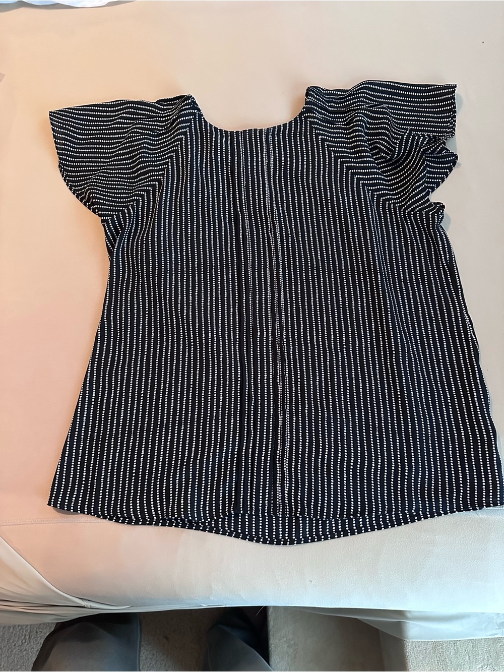 Worthington Black and White Striped Dot Flutter Sleeve Blouse